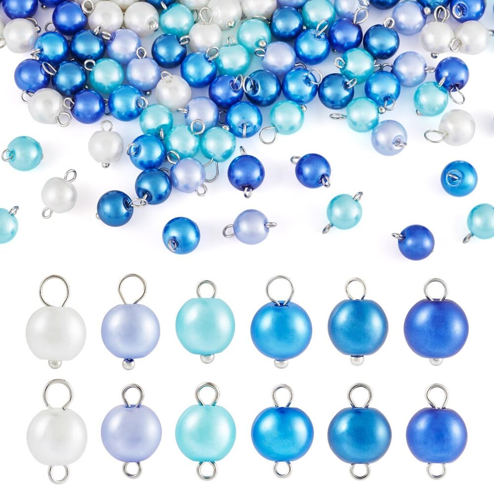 5419 120Pcs Glass Pearl Connector Pendant 6 Colors Round Pearlized Pearl